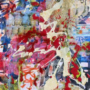 Indo Dreaming - Original Wall Art Handmade Mixed Media Collage Asian Calligraphy